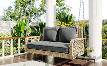 OKWISH Hollywoodschaukel Gartenmöbel-Set, Gartenschaukel, 2,00-Sitzer, mit Sitzkissen und Rückenkissen, abnehmbar und waschbar