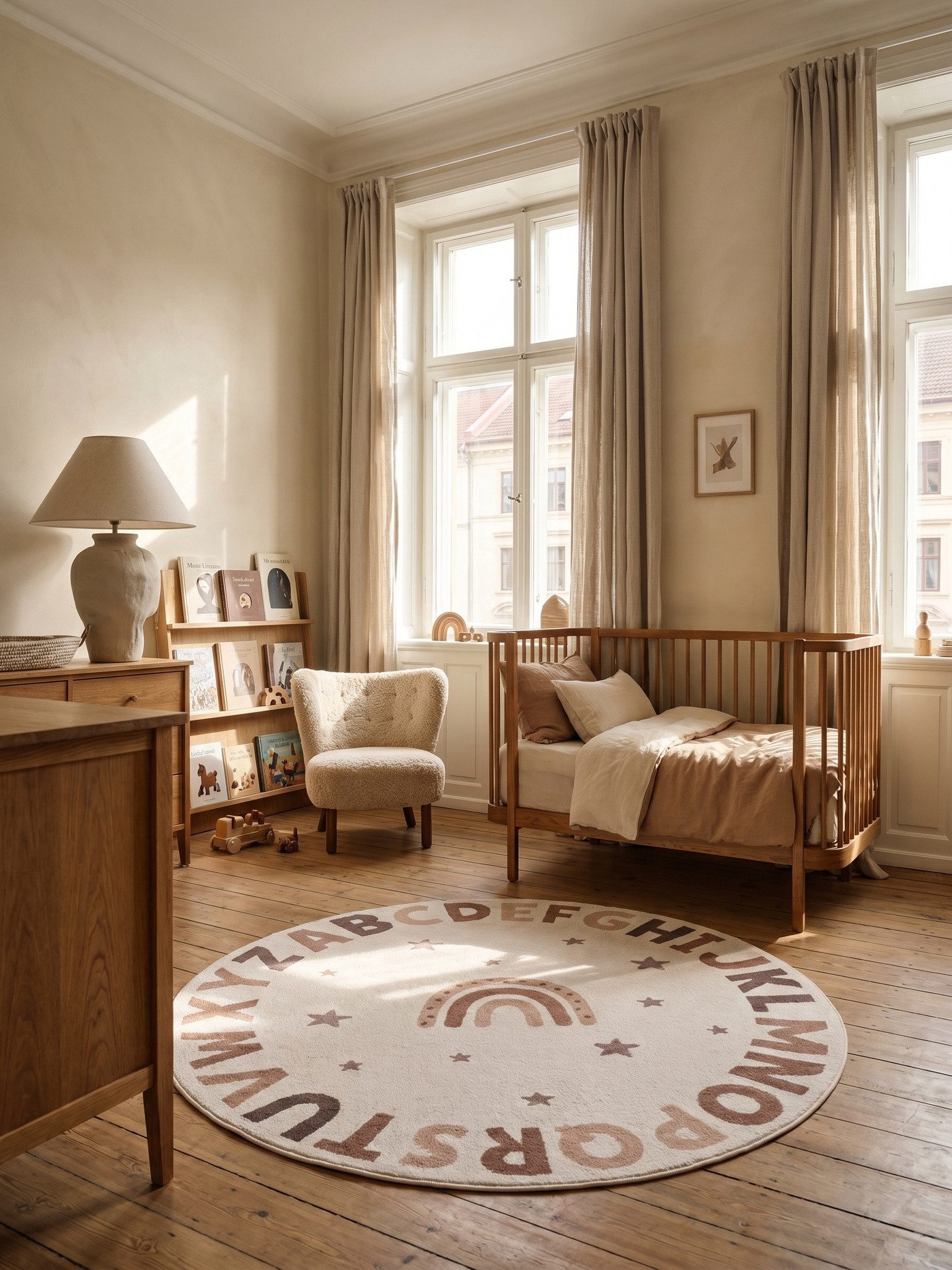 KADIMA DESIGN Kinderteppich TINO Kinderteppich Waschbar Kinderzimmer Schadstoffgeprüft, Rund, Höhe: 10 mm, Creme, 120x120 cm, Kinderteppich Waschbar Spielteppich