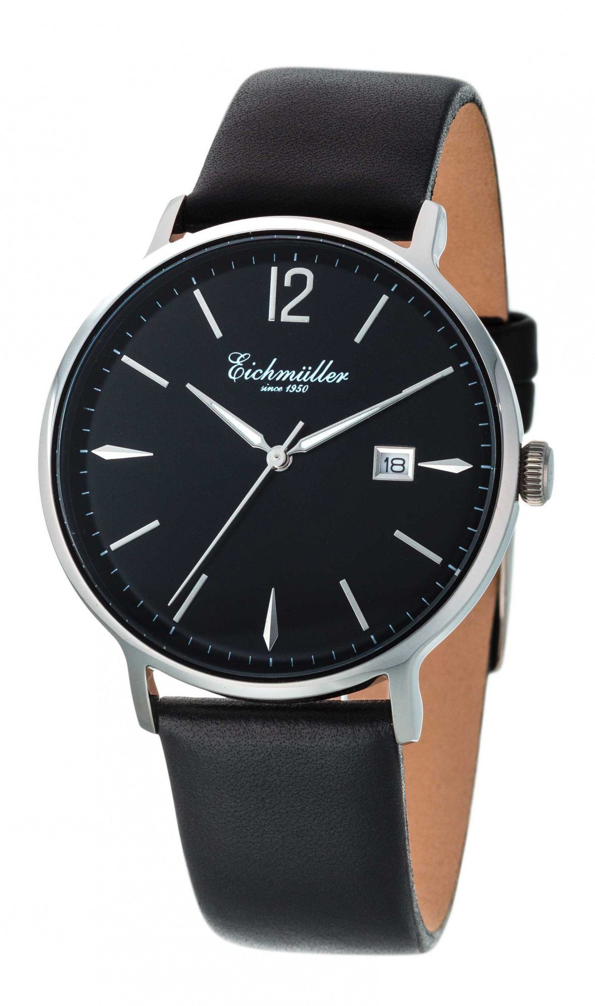 Eichmüller Quarzuhr Herrenuhr mm 40 schwarz Lederband 3031-01 Sonnenschliff