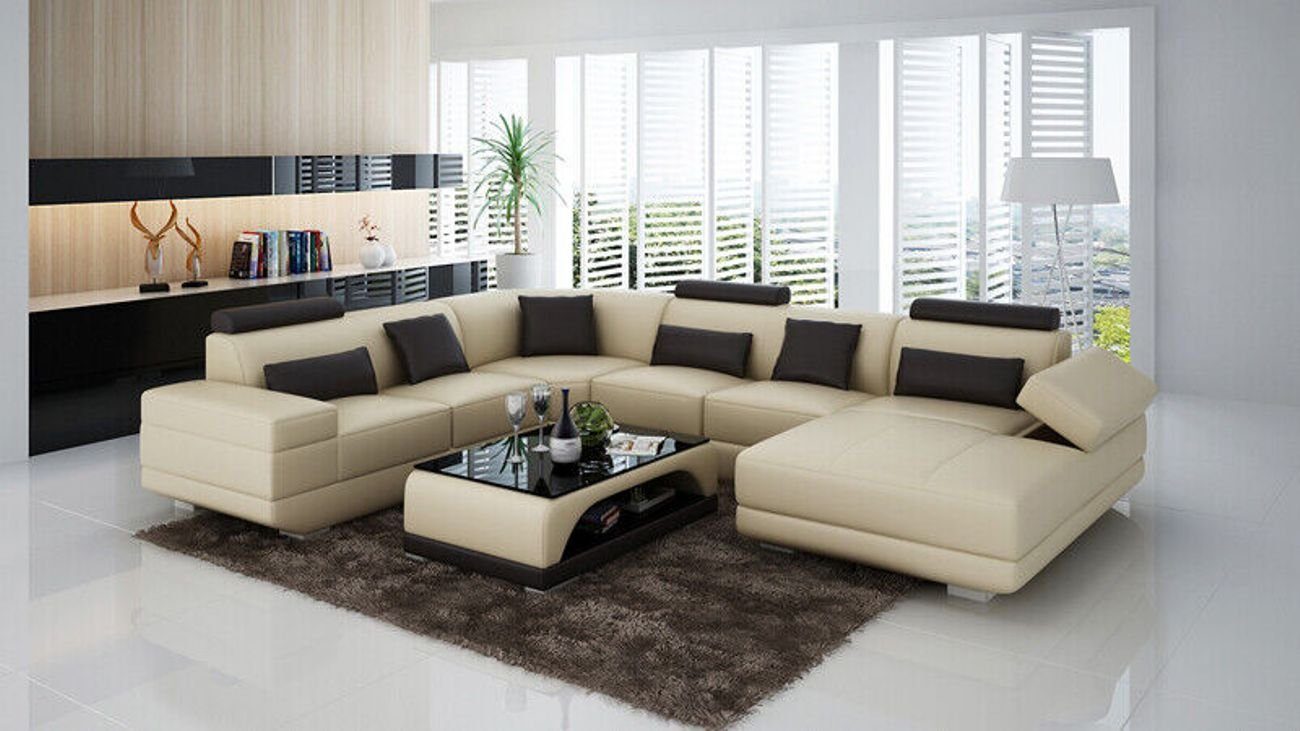 Garnitur Couch Modern Sofa JVmoebel Wohnlandschaft Ledersofa USB Ecksofa Ecksofa Eck