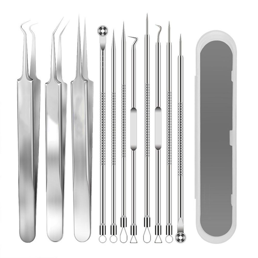 CTGtree Mitesserentferner Akne Mitesser Tools Blackhead Remover Pinzetten Kit (Ordinary Dipper 5) 11 pieces of needle clip Silver Box