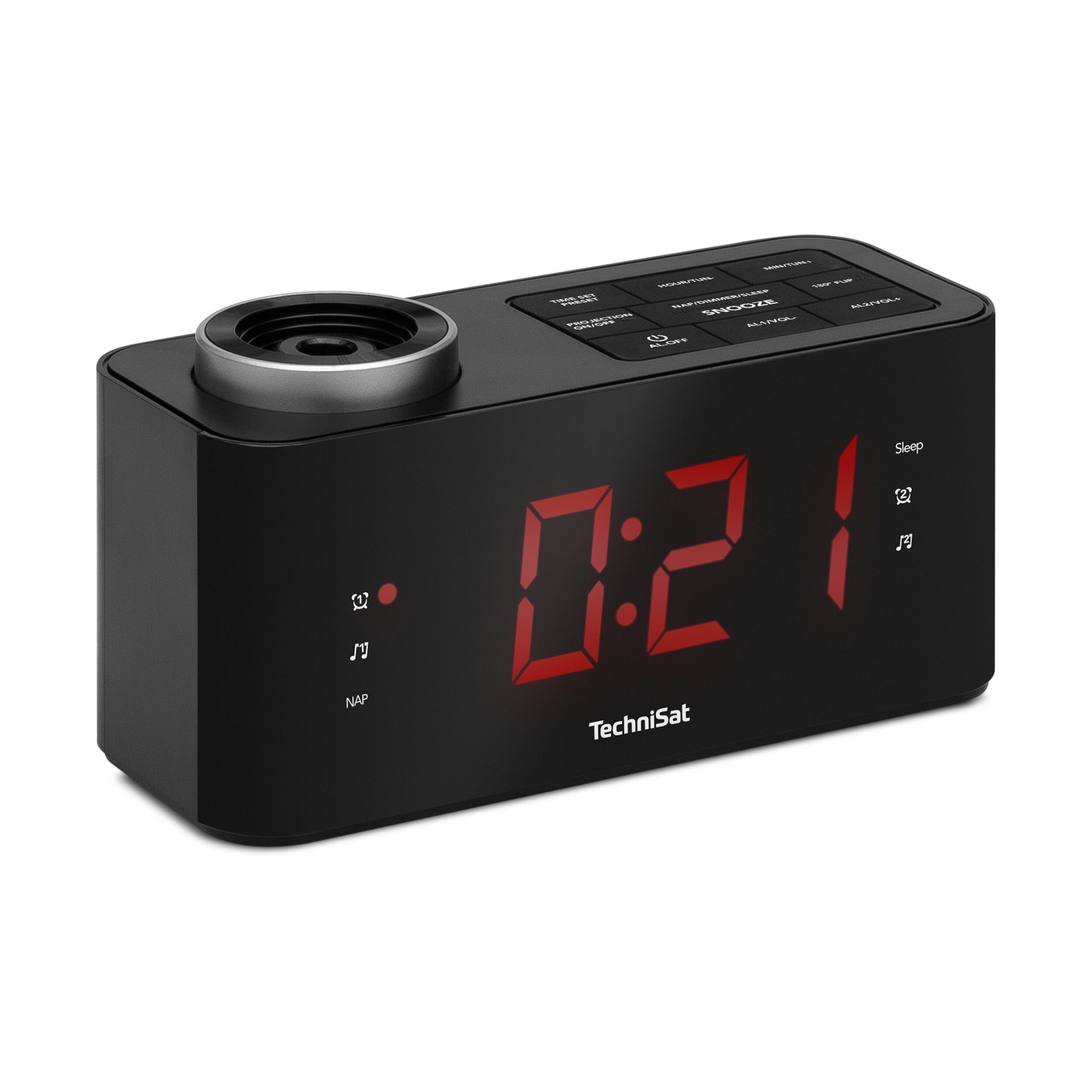 TechniSat Radiowecker DIGICLOCK 3 UKW-Radio, Wecktimer, Snooze-Funktion, 180° Projektor, LCD-Display