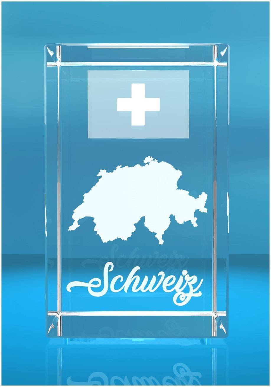 VIP-LASER Dekofigur 3D Glasquader I Schweiz, Familienbetrieb Made Germany, Geschenkbox, in Hochwertige
