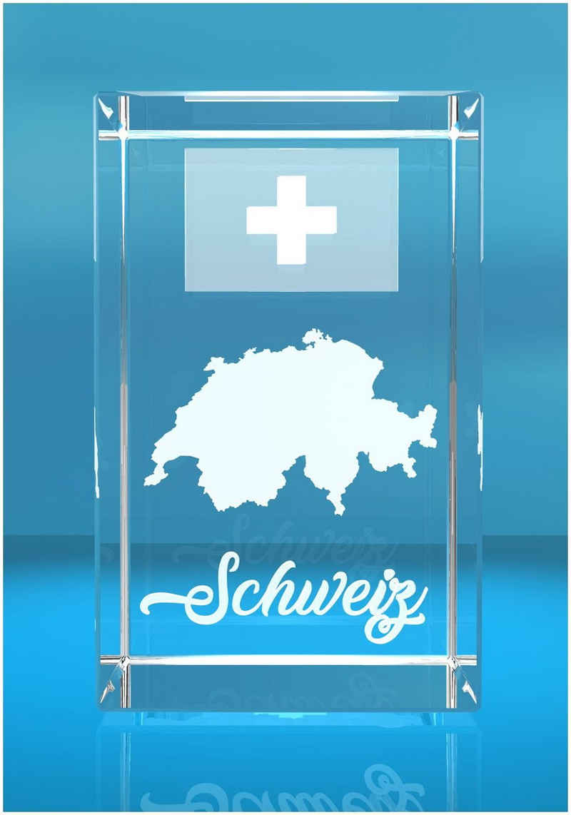 VIP-LASER Dekofigur 3D Glasquader I Schweiz, Hochwertige Geschenkbox, Made in Germany, Familienbetrieb