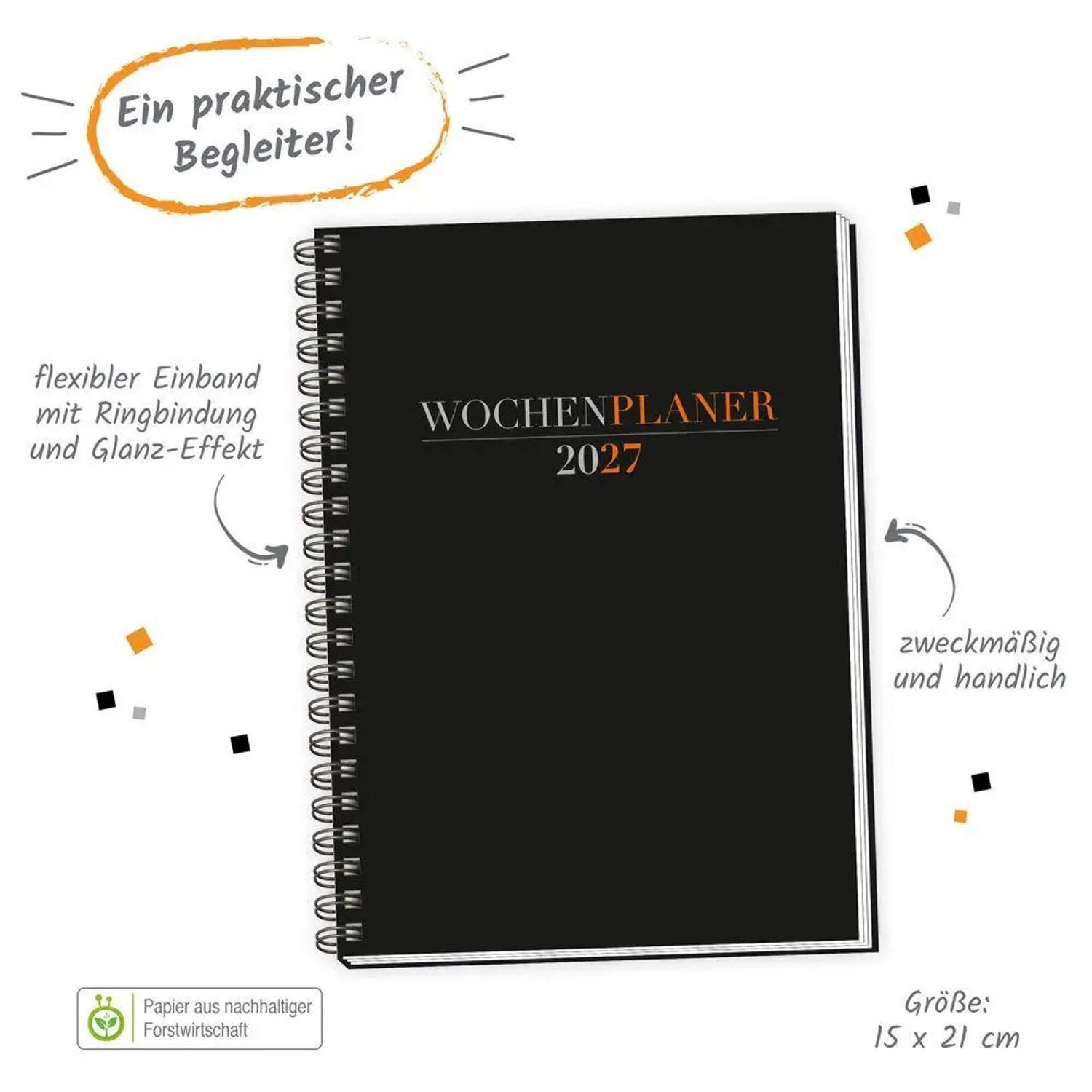 Trötsch Verlag Taschenkalender TRÖTSCH - Wochenplaner A5 mit Wire-O Schwarz 2027