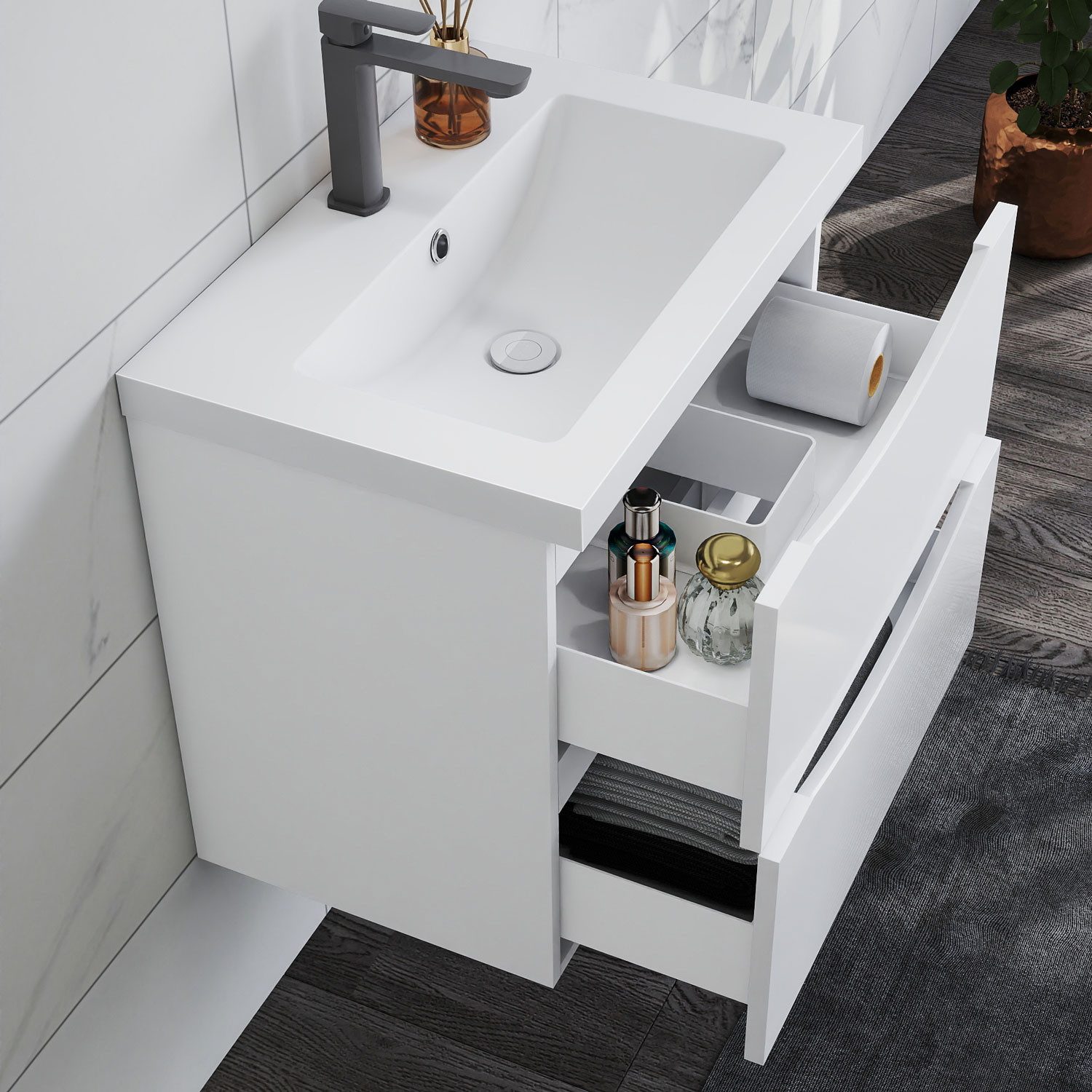 duschspa Waschtisch Waschbecken mit Unterschrank Waschtischunterschrank Smiley, Badmöbel in Breite 50/60/80/90/100 cm