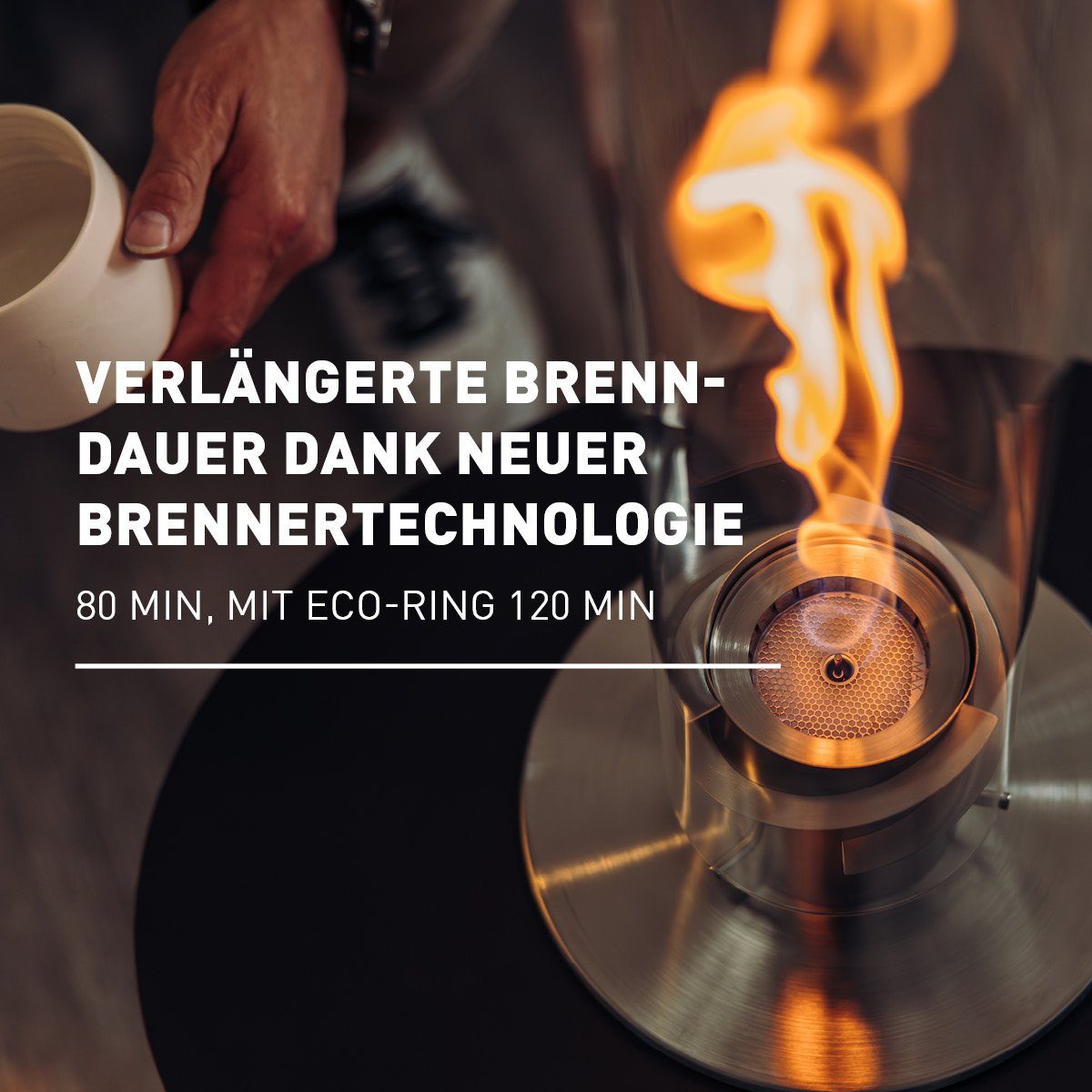 höfats Tischfeuer SPIN 900, 1200, 1500 (wärmender Tischkamin für Indoor und Outdoor, NEUES Modell mit verlängerter Brenndauer), innovative Brennertechnologie