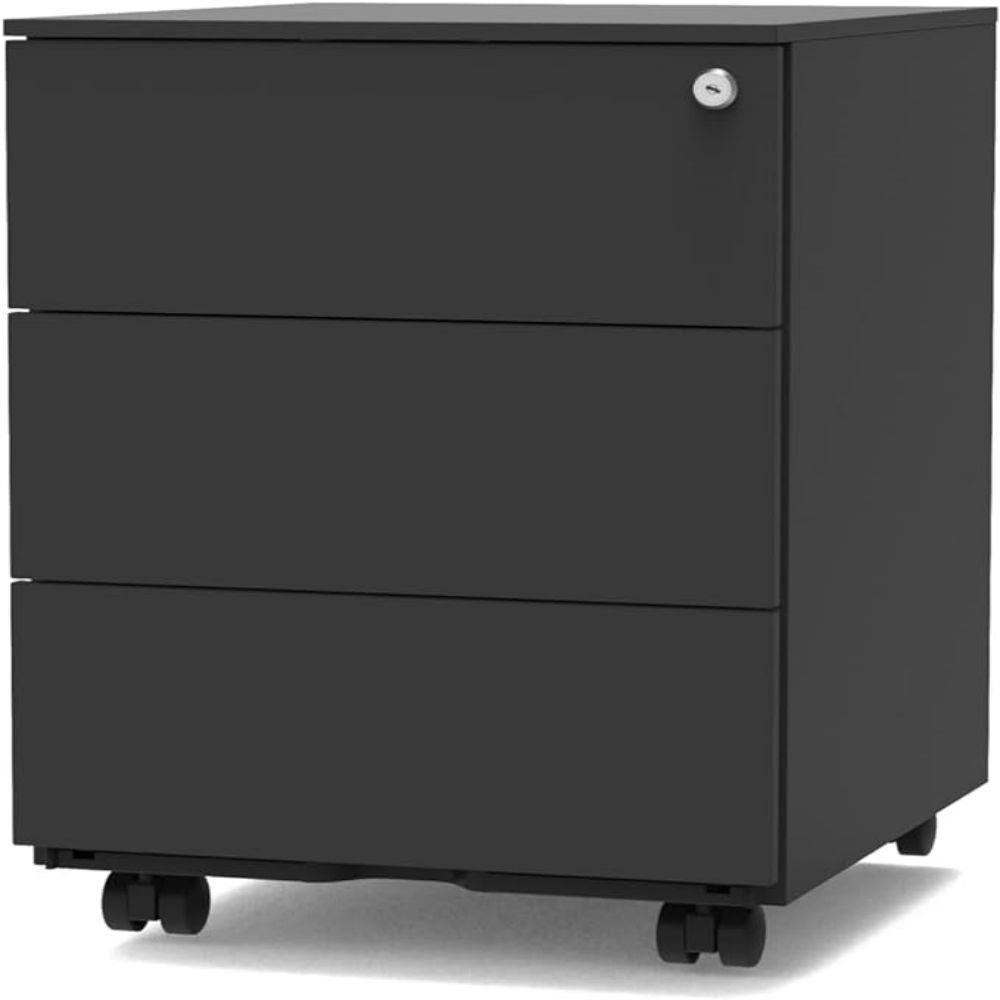 FLEXISPOT Aktenschrank CB34 (mit Schlüsselschloss, kommode, rollcontainer Schreibtisch mit 3 Schublade für Büro) Rollcontainer, Büroschrank Schwarz