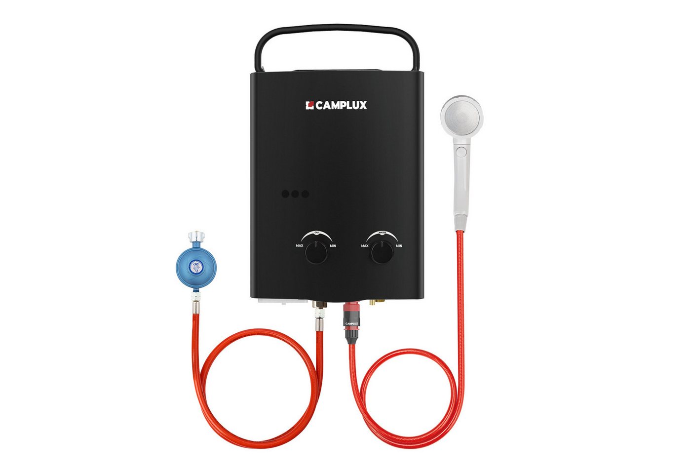 CAMPLUX Durchlauferhitzer AY132B-DE Campingdusche, 50 mbar, min. 10 °C, max. 65 °C, LPG Durchlauferhitzer 5L 10 kW Warmwasserbereiter 50 mbar