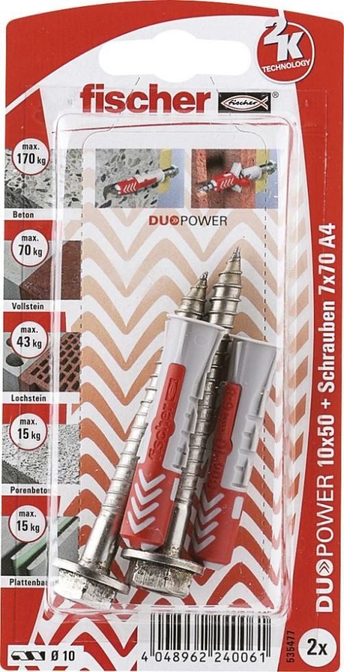 Thumbnail - fischer Schrauben- und Dübel-Set Fischer Dübel-Set Duopower 10.0 x 50 mm - 2 Stück