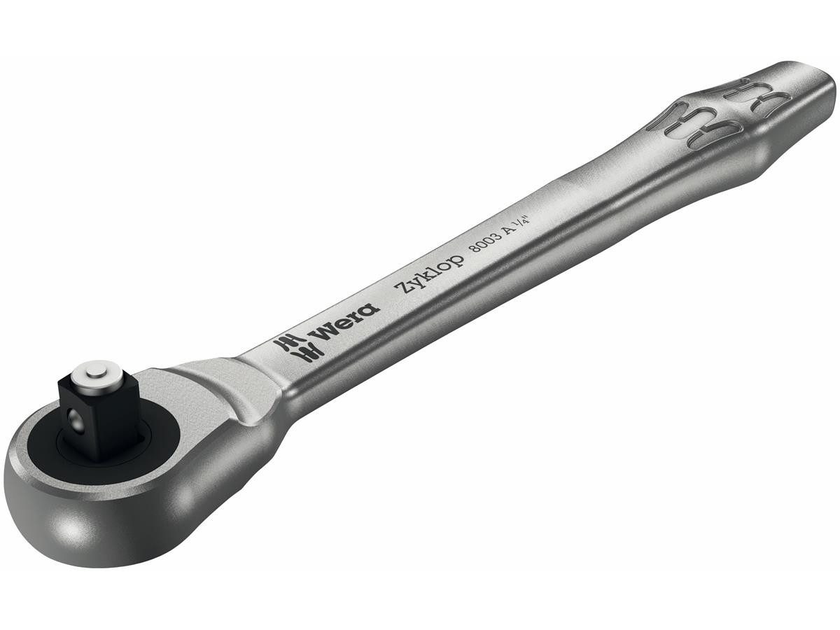 Wera Umschaltknarre Wera 8003 A Zyklop Metal Durchsteckknarre 1/4", Kugelarretierung, 76er Feinzahn-Teilung, 4,7° Rückholwinkel