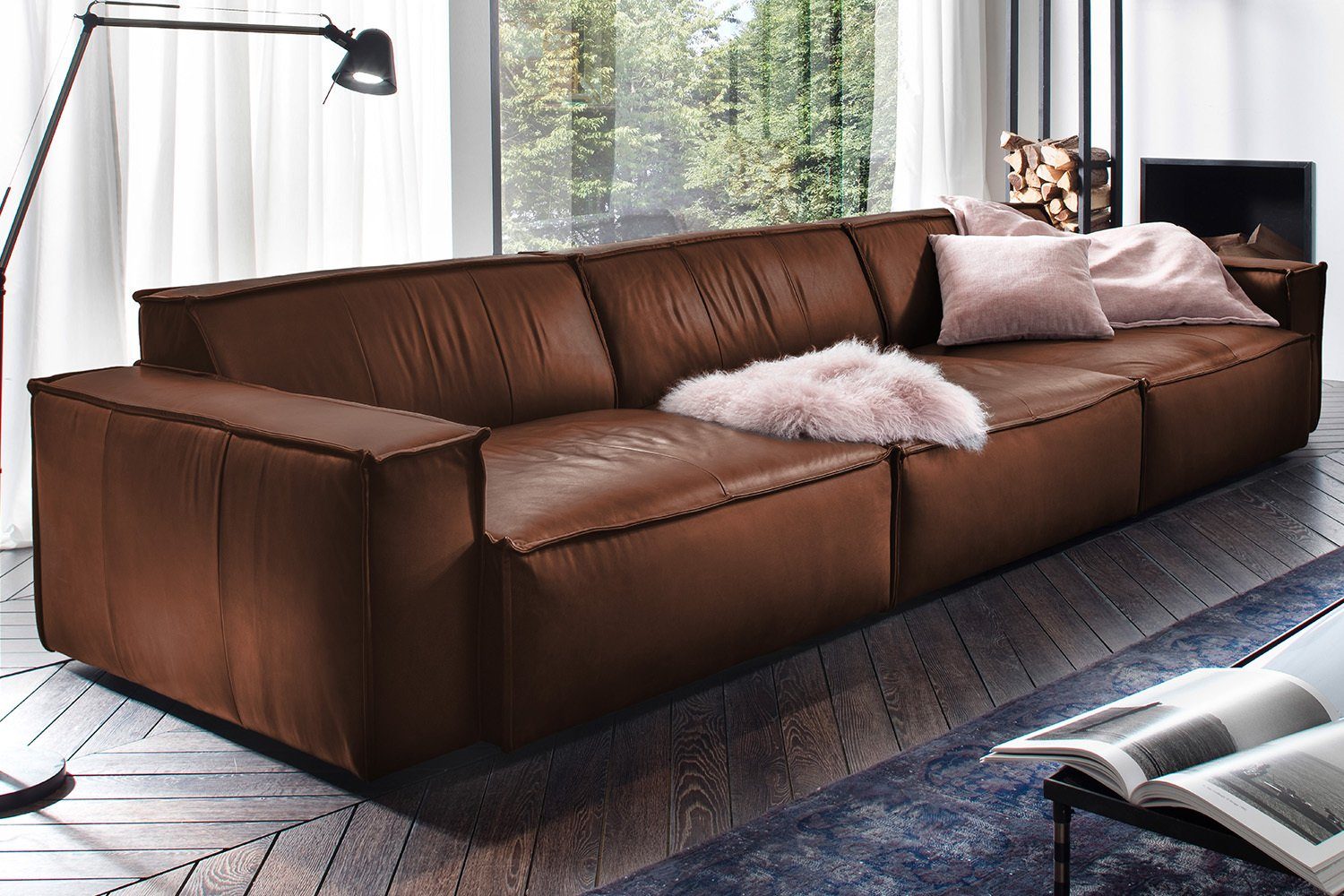 KAWOLA Sofa SAMU, Riesensofa Leder braun Farben verschiedene