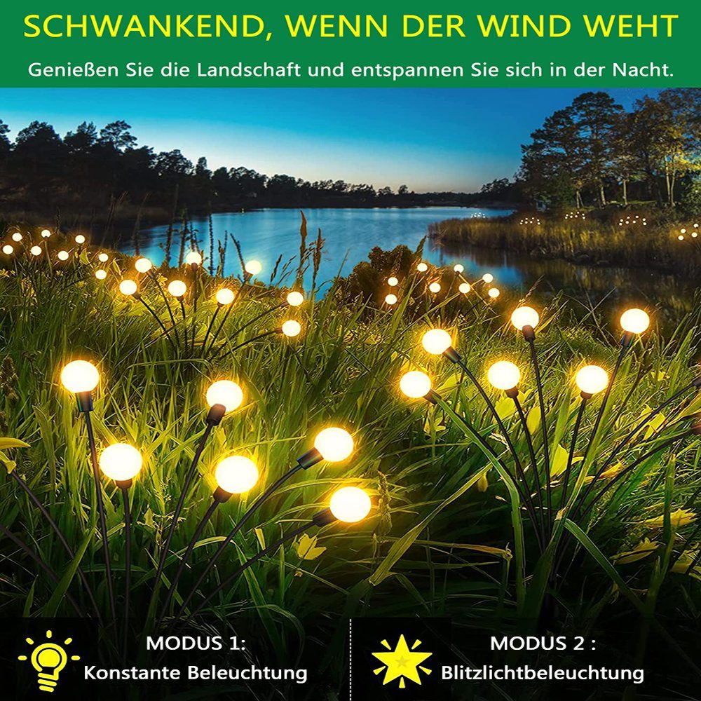 GelldG LED Solarleuchte 2 Beleuchtung Firefly Solar-Wegbeleuchtung, warmes Stück Glühwürmchen