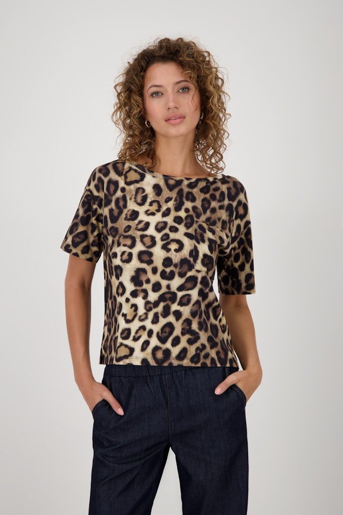 Monari T-Shirt Leoprint mit U-Boot-Ausschnitt günstig online kaufen