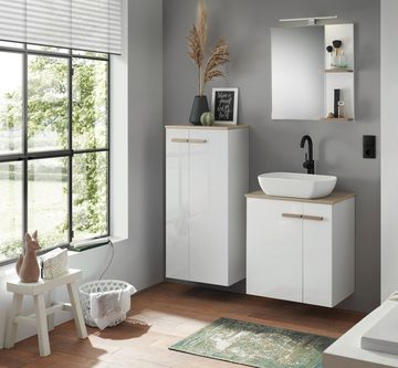 Furn.Design Waschtisch Dense (in weiß Hochglanz Lack und Eiche, 60 x 82 cm stehend/hängend), inklusive Waschbecken