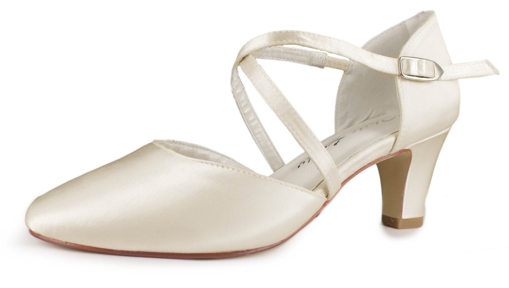 White Lady 750 ivory Satin - einfärbbare Brautschuhe mit Kreuzriemen Spange günstig online kaufen
