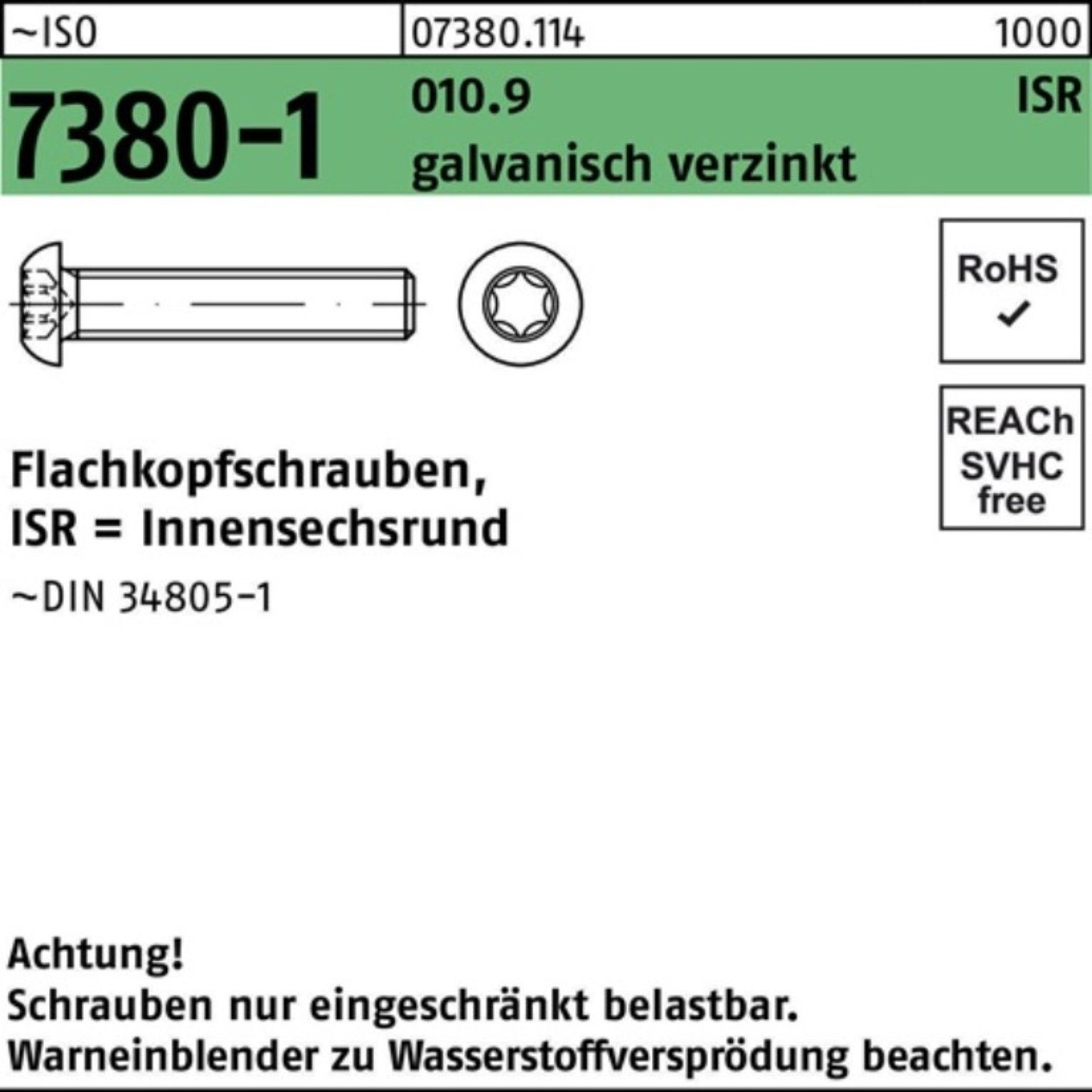 ISO M8x20-T40 010.9 galv.verz. 200er 7380-1 Reyher Schraube Pack ISR Flachkopfschraube
