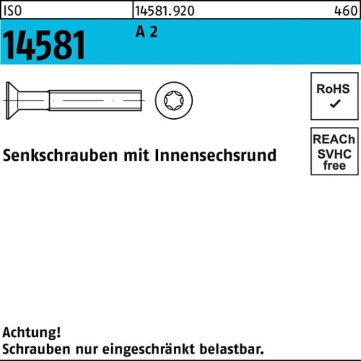 Reyher Senkschraube 1000er Pack Senkschraube ISO 14581 ISR M2,5x 10 T8 A 2 1000 Stück ISO