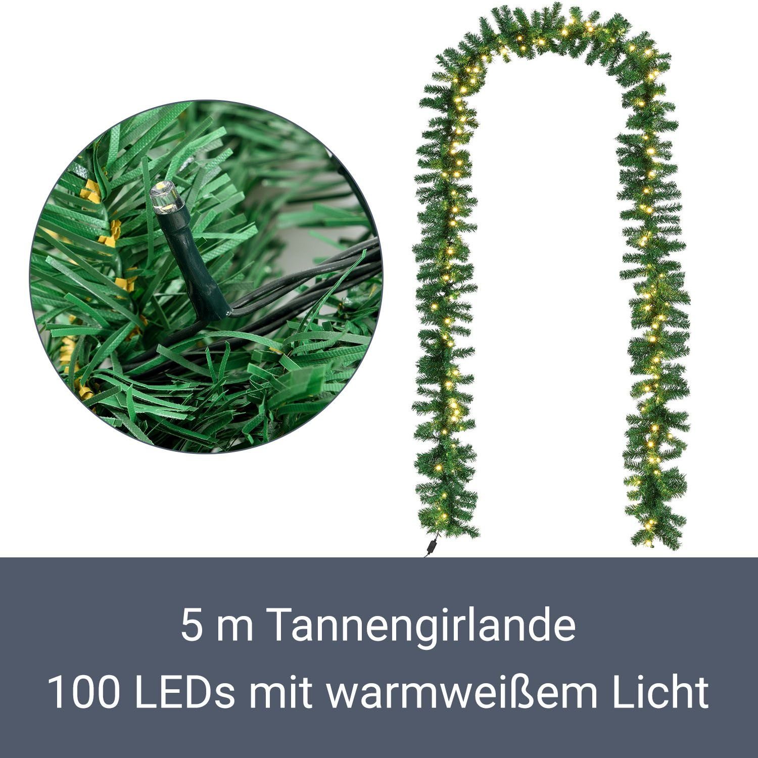 Licht 5 Tannenoptik warmweiß, in 100 LED's, weihnachtliche IP44, LED-Girlande 100-flammig, Juskys Weihnachtsgirlande, m,