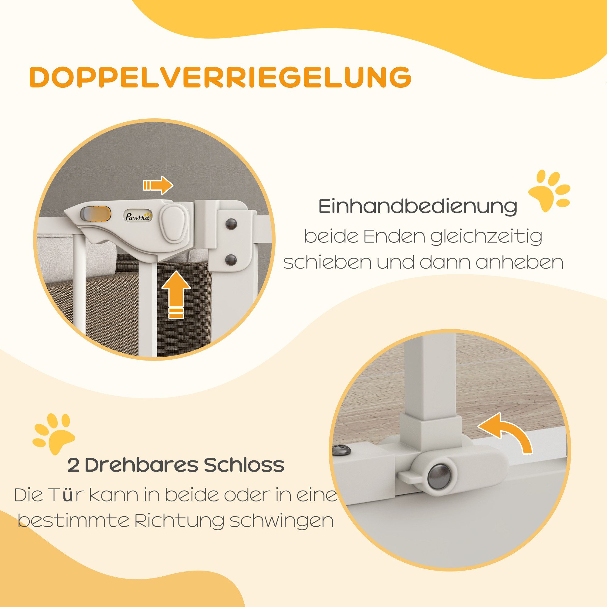 PawHut Hundegitter Türgitter ohne Bohren mit Auto-Close Treppengitter (Treppenschutzgitter, 1 St., Türschutzgitter Hunde), Metall, Kunststoff, Schwarz 80 x 2 x  – Bild 4 von 5