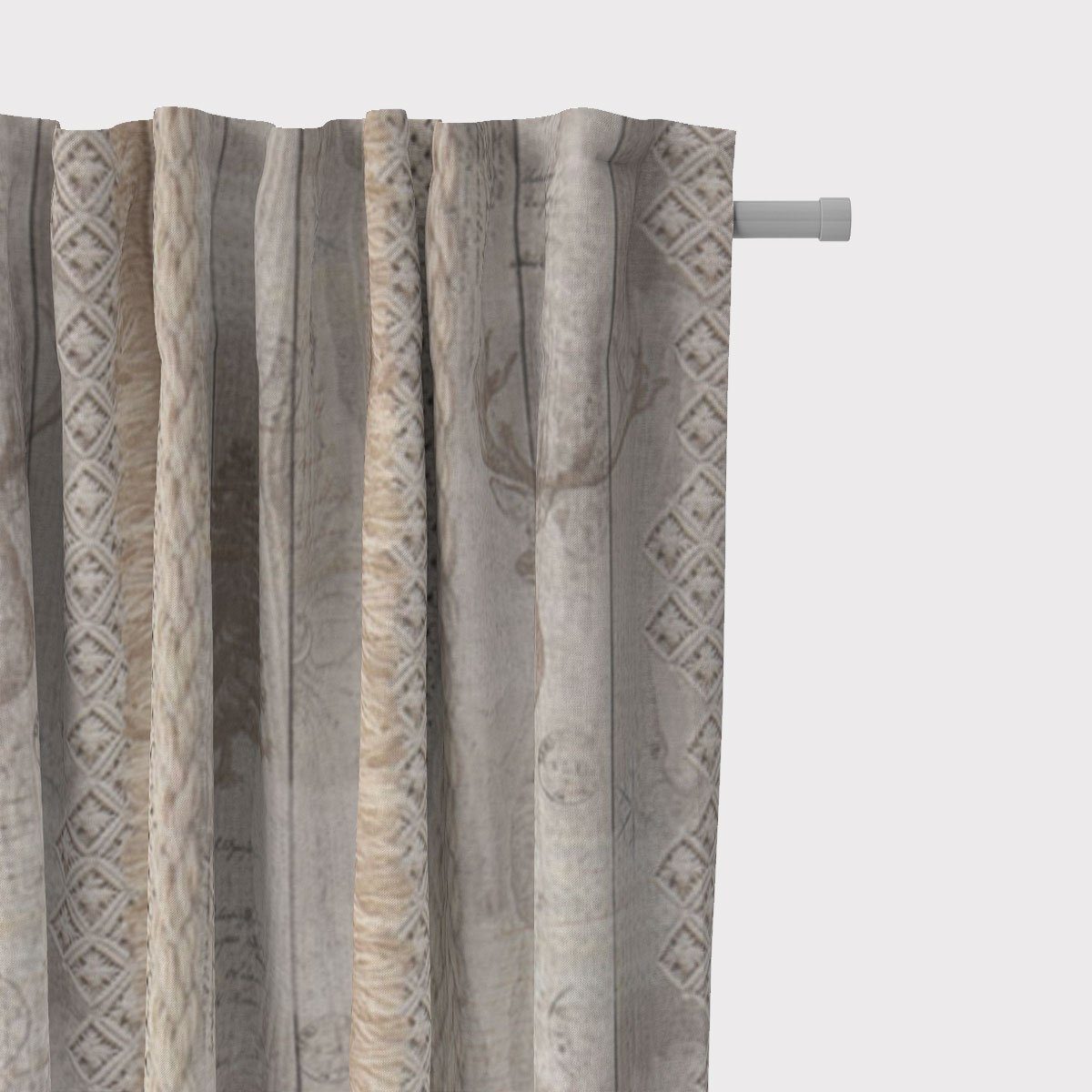 SCHÖNER LEBEN. Vorhang SCHÖNER LEBEN. Vorhang Holz Latten Hirschkopf natur braun 245cm, Smokband, blickdicht, Baumwolle, handmade