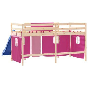 DOTMALL Spielbett Kinderhochbett mit Vorhängen Rosa 90x200 cm Massivholz Kiefer