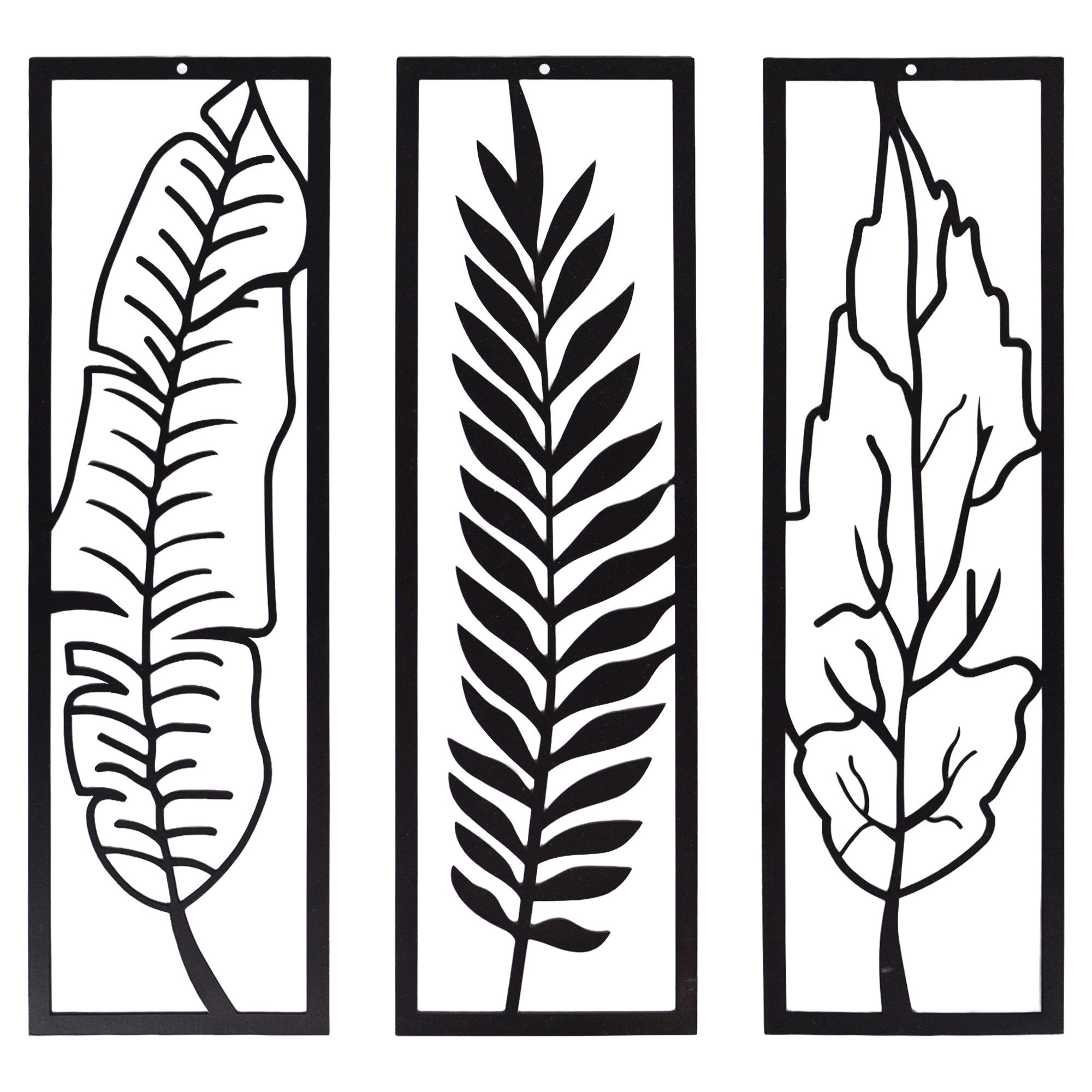 UNUS HOME Wanddekoobjekt Wandbild Metall Blätter 3er Set schwarz (3er Set), Wanddeko Blätter, Metallbild schwarz