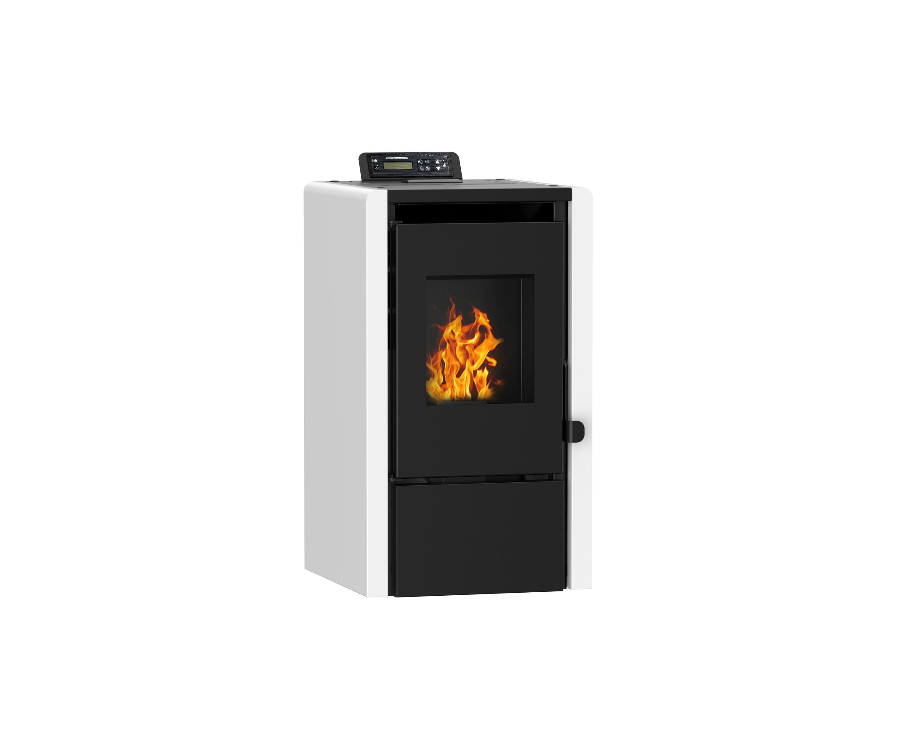 NEMAXX PC5 Pellet Stove, Electric Fireplace with ECO Mode, WiFi Ready, up to 120m³, White, (Overheating Thermostat / Energy Efficiency Class A), 5.3 kW Pellet Stove (Multifunction Display / Remote Control)