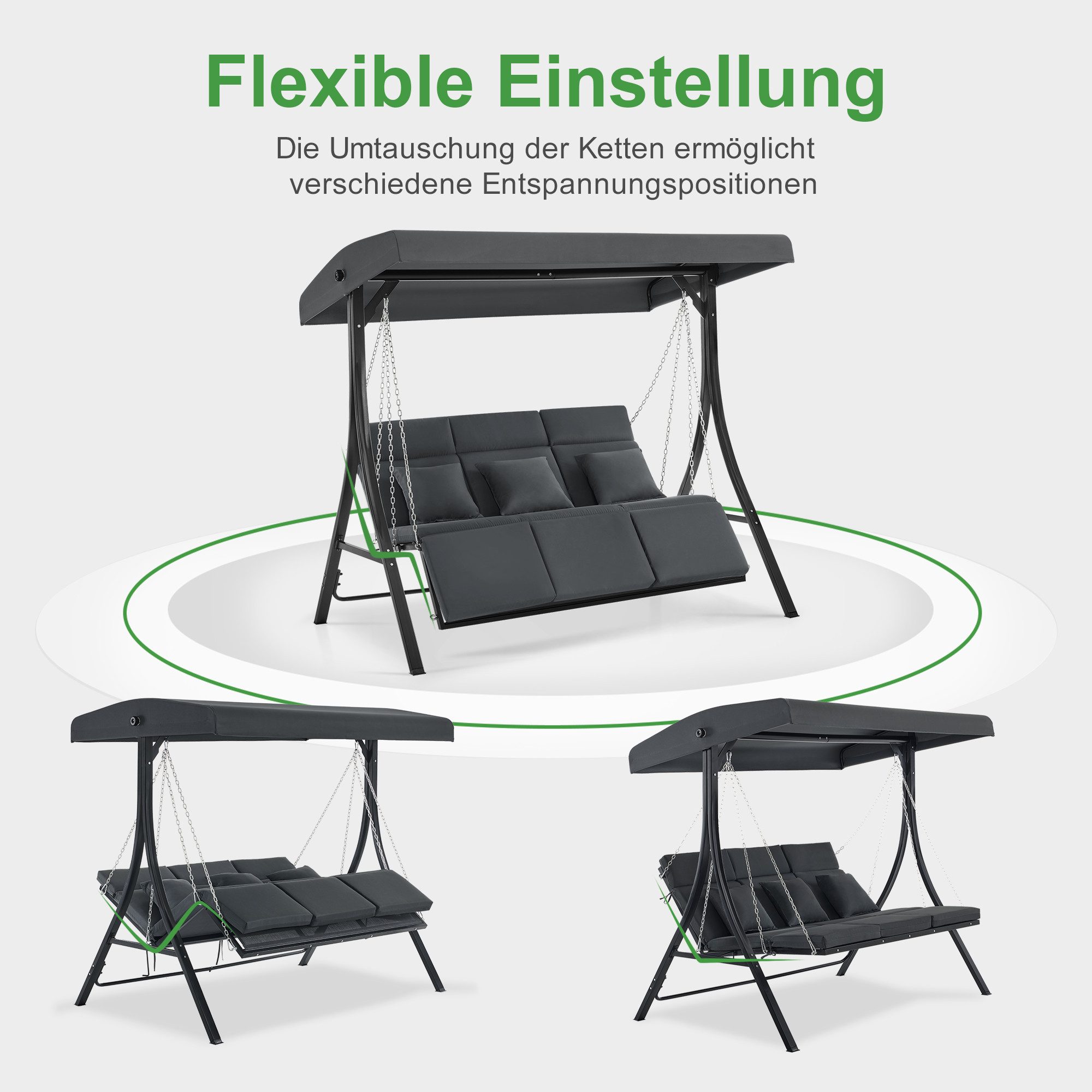 MCombo Hollywoodschaukel M MCombo Hollywoodschaukel Liegefunktion Gartenschaukel 3 Sitzer, 8018, 3,00-Sitzer, inkl. Sitzkissen, Wetterfest, UV-beständig, atmungsaktiv