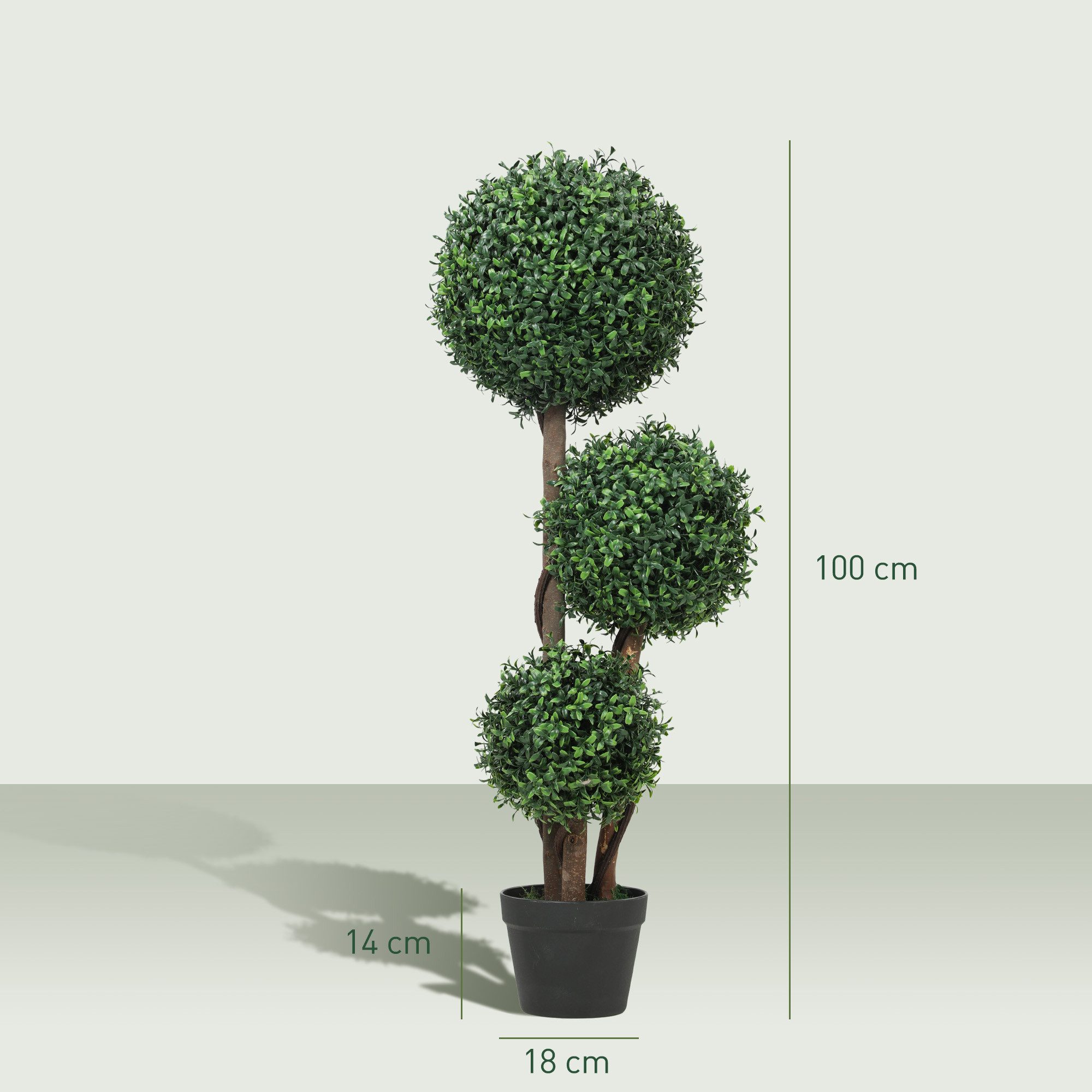 Kunstpflanze Künstliche Kugel dreikugelig mit UV-Schutz Fake Plant wie echt Buchsbaum, HOMCOM, Höhe 100 cm, für Wohnzimmer, Büro, Grün – Bild 3 von 5