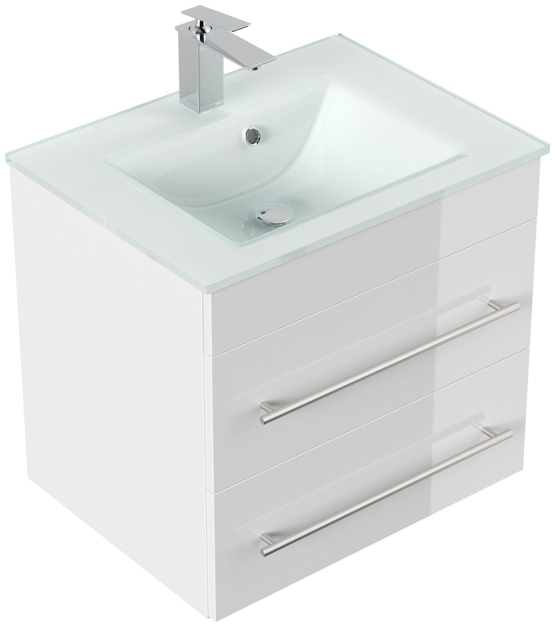 Magnolia Home Waschtisch Badmöbel Vitro 60 inkl. Glasbecken SoftClose weiss hochglanz