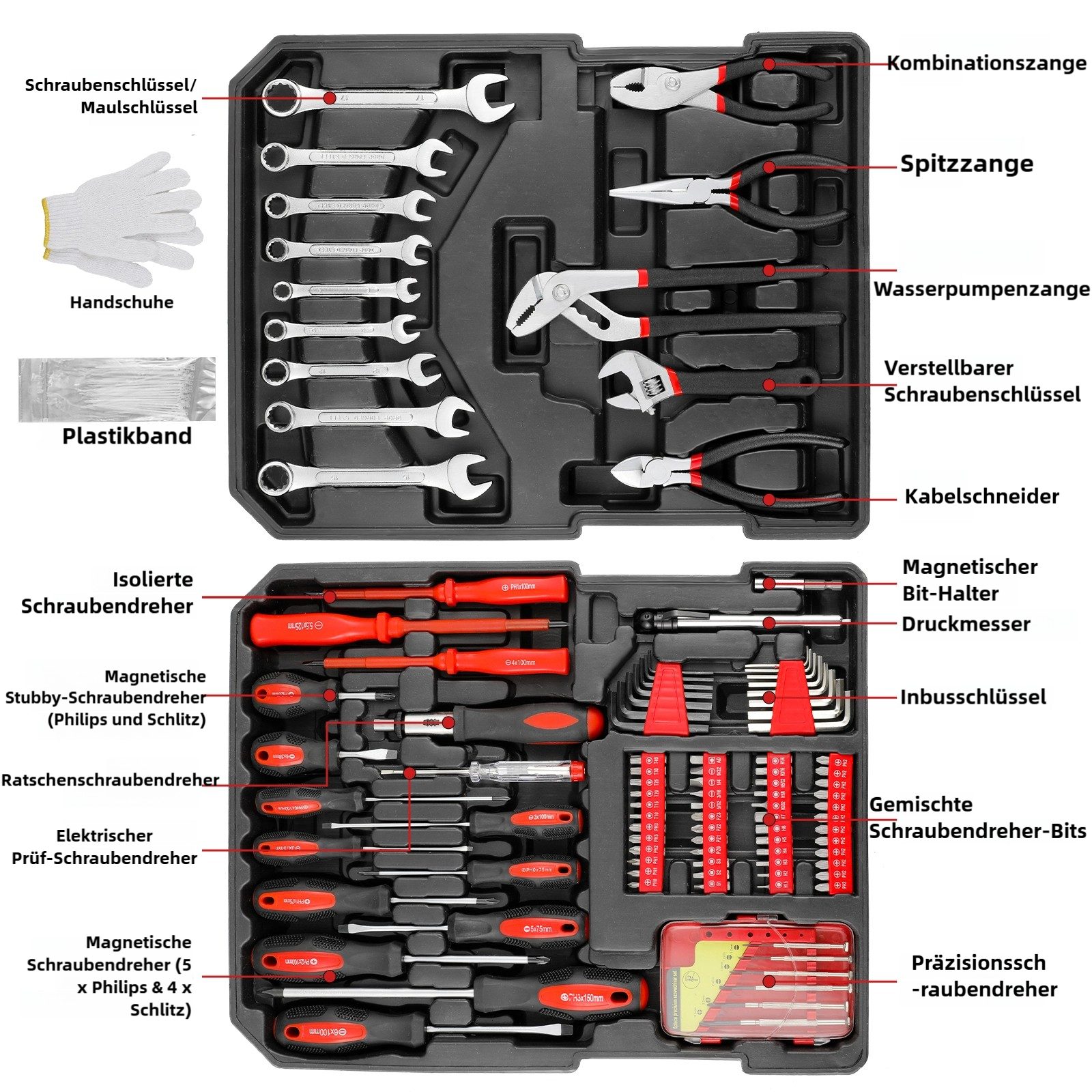 TLGREEN Werkzeugtrolley 799-tlg Werkzeugkoffer,Universeller Tragbarer Werkzeugkasten (Höhenverstellbarer Griff, Heim Handwerkzeug-Set), 799 Teile