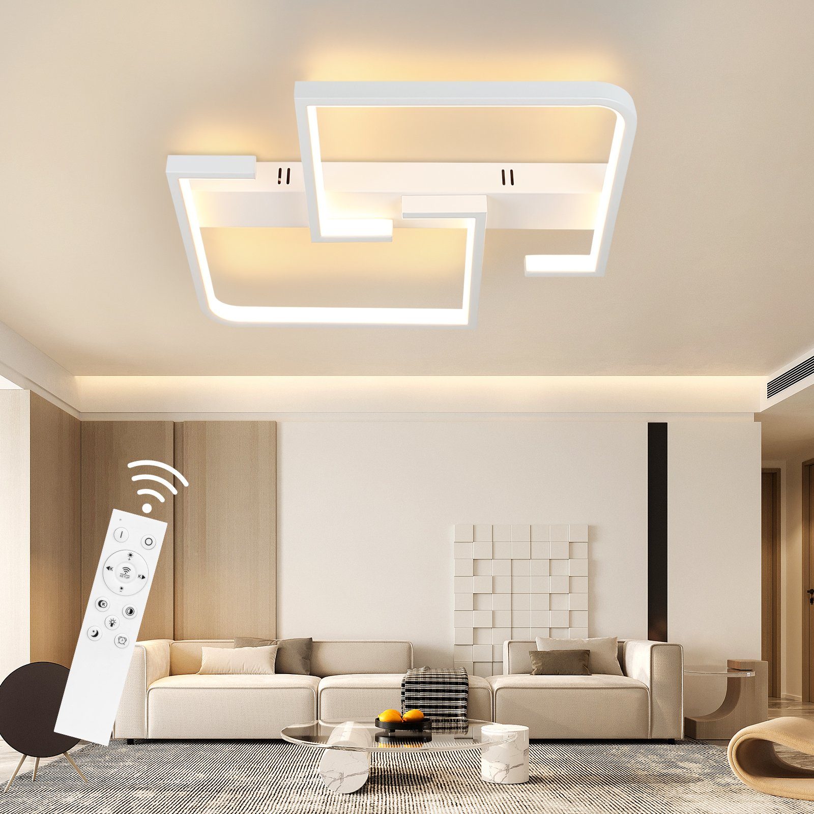 ZMH LED Deckenleuchte Dimmbare Wohnzimmer Deckenlampe mit Fernbedienung, 46W, Modern Design, 3000-6500K, Nachtlichtmodus, weiß