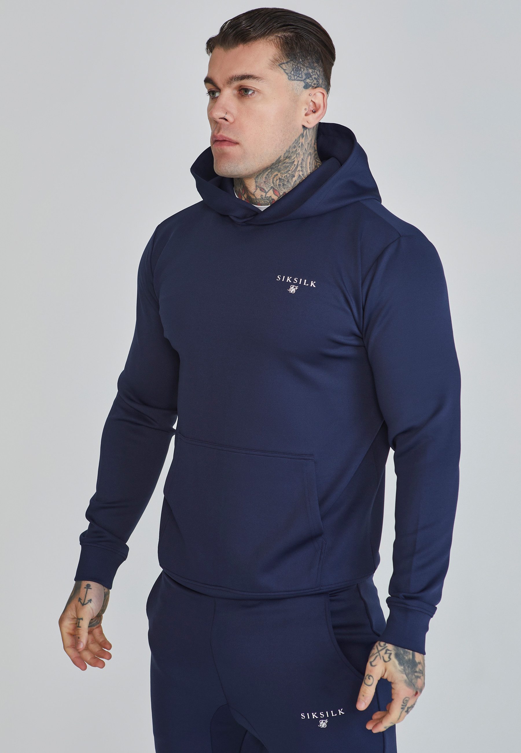 Siksilk Hoodie SikSilk Herren Marineblauer Essentials Poly Kapuzenpullover günstig online kaufen