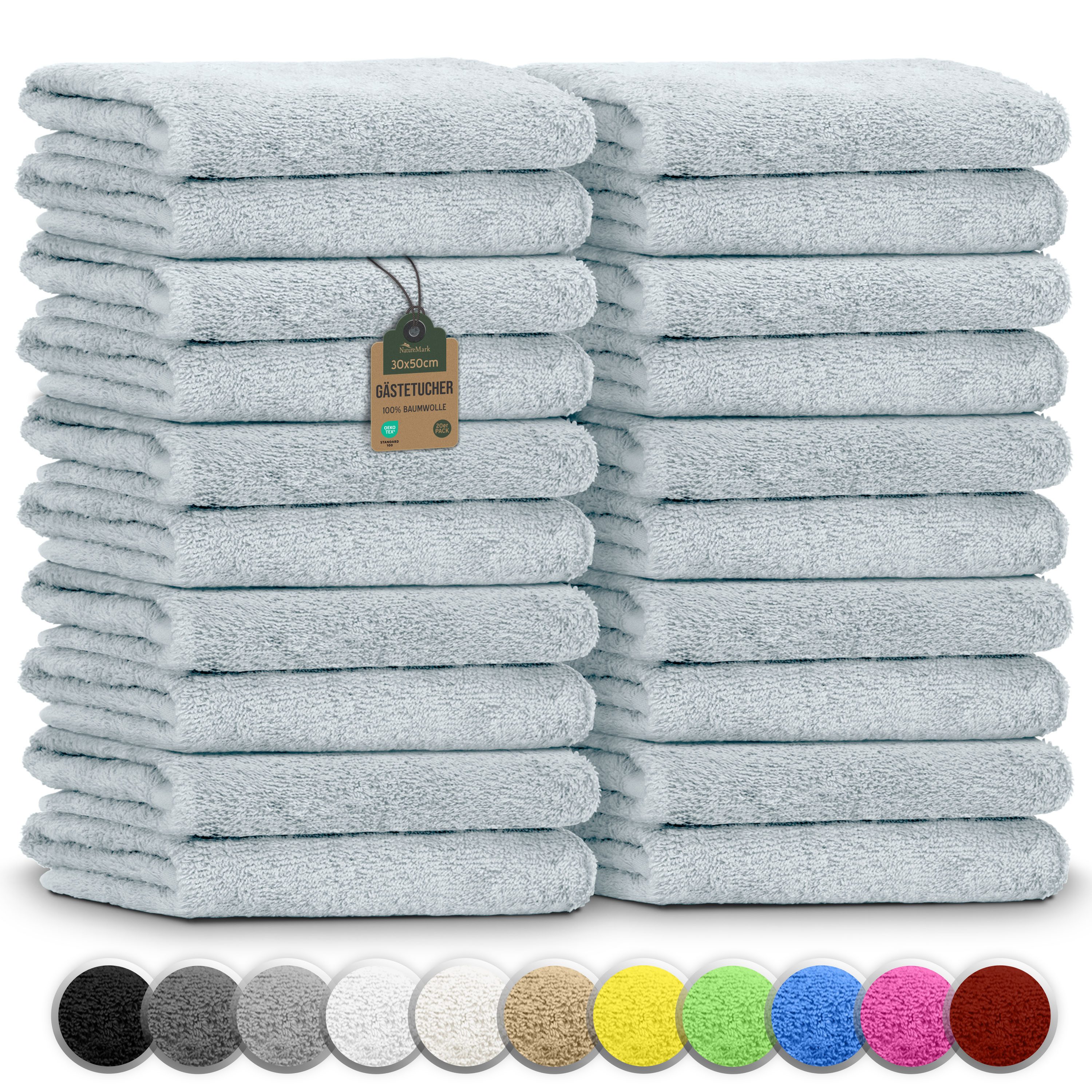 NatureMark Gästehandtuch 20er-Sparpack Frottier Gästetücher 30x50cm, 100% Baumwolle (20-St), Gästehandtuch 30x50cm Frühlings blau