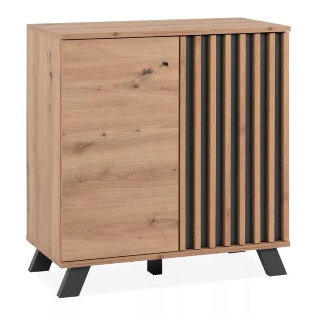 Liadomo Sideboard Fedan, Kommode, Eiche Artisan Nachbildung, Metallgriffe, 2 Türen, mit Lamellenstruktur, Absetzung dunkelgrau, Kommode, Breite 80 cm