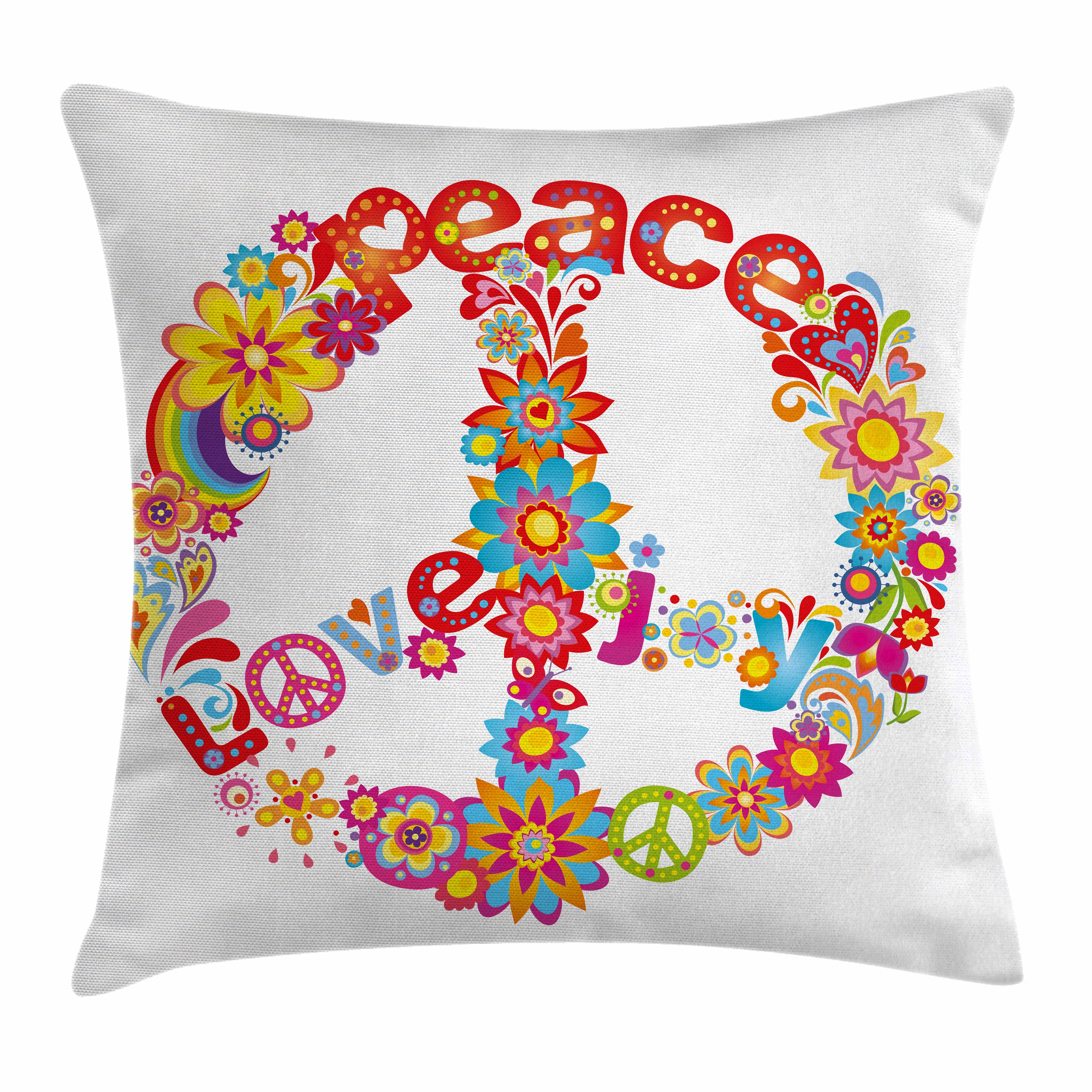 Kissenbezüge Reißverschluss Kissenhülle Farbfesten Klaren Farben Beidseitiger Druck, Abakuhaus (1 Stück), Festlich Peace Love Joy Blumen