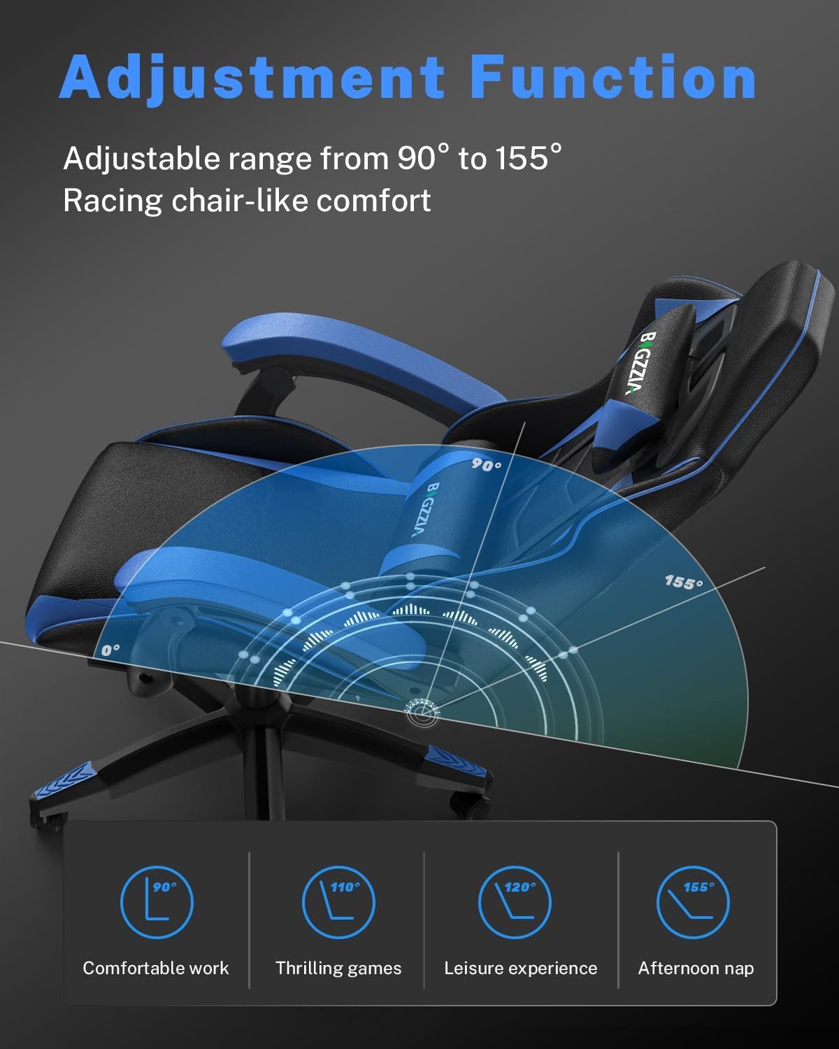 Gywowken Gaming-Stuhl mit Fußstütze - Gamer Stühle Ergonomisch mit Lendenkissen, Gaming Chair Höhenverstellbar - 90-155° Rückenlehne - bis 130 kg