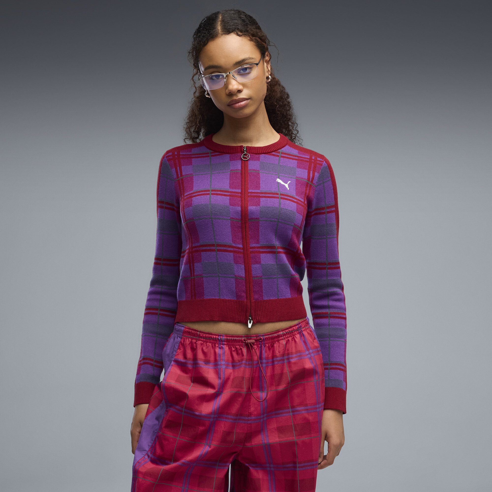 PUMA Strickjacke T7 Tartan Slim Strickjacke Damen