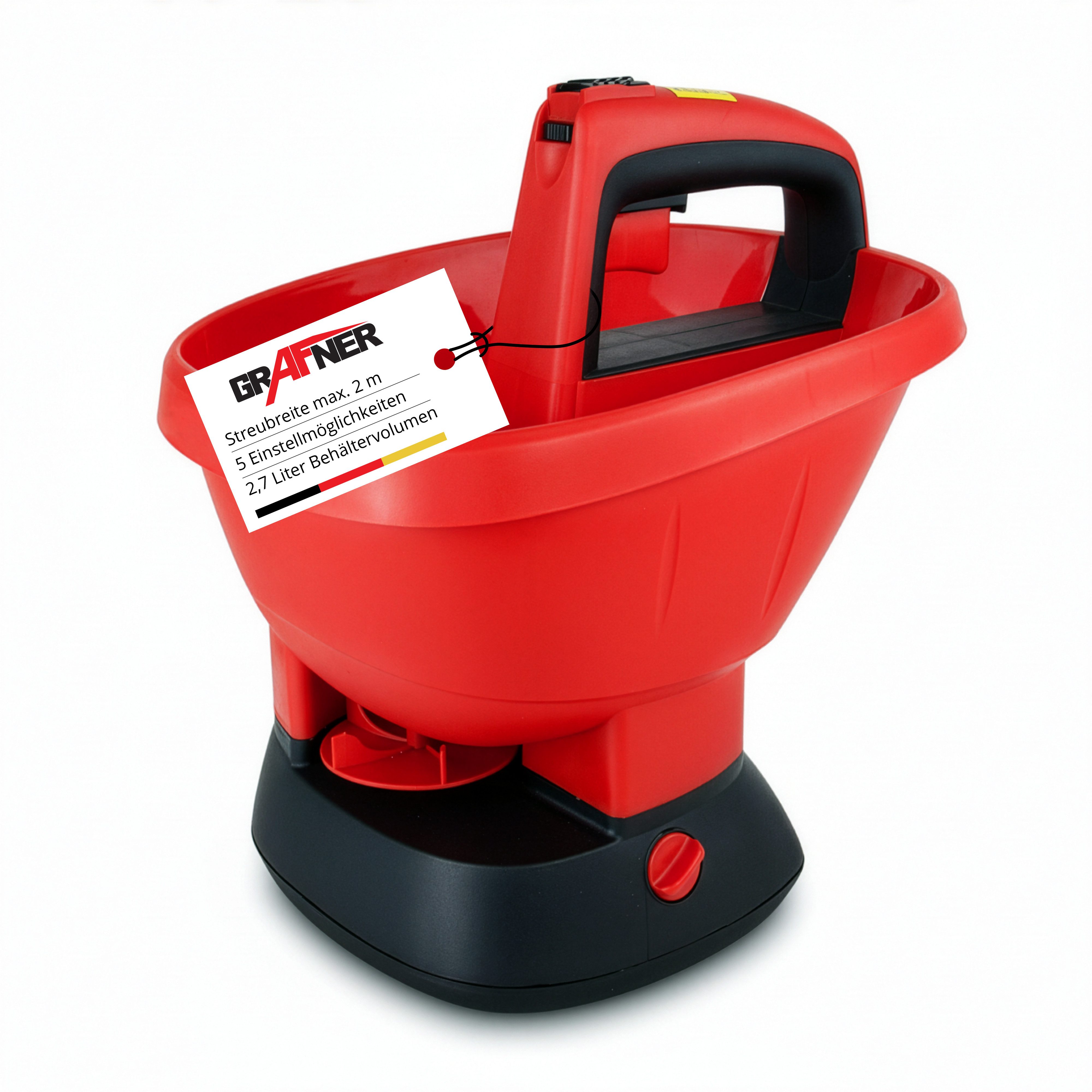 Grafner Handstreuer Universalstreuer Handstreuer Streusalz Dünger und Saat Streuer, 200,00 cm Arbeitsbreite, 2,70 l Füllmenge, Automatischer und Manueller Modus