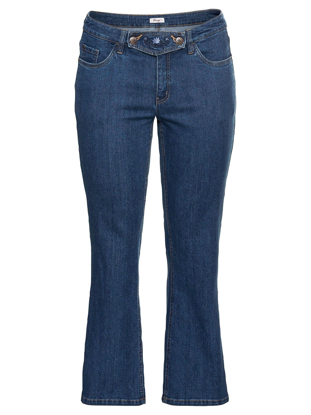 Größen im Trachtenlook Latz Große Sheego abknöpfbarem Bootcut-Jeans mit