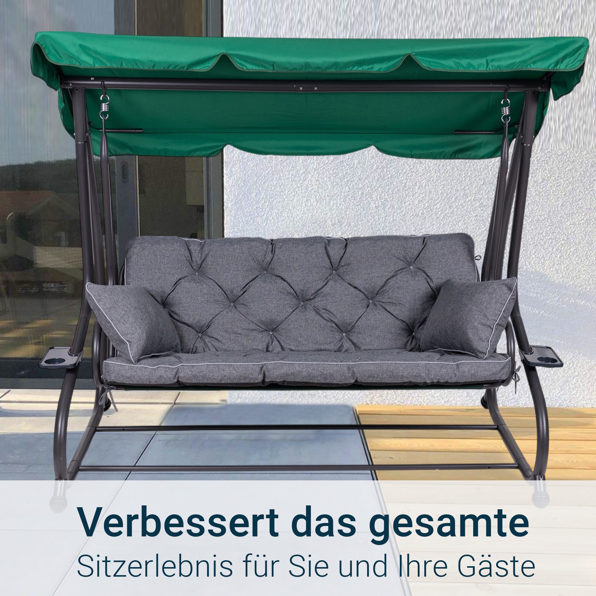 TexDeko Auflagekissen Ecolen Gartenbankauflage für Hollywoodschaukel mit Rückenlehne, (1x Gartenbankauflage für Hollywoodschaukel + 2x Kissen), UV-Beständig