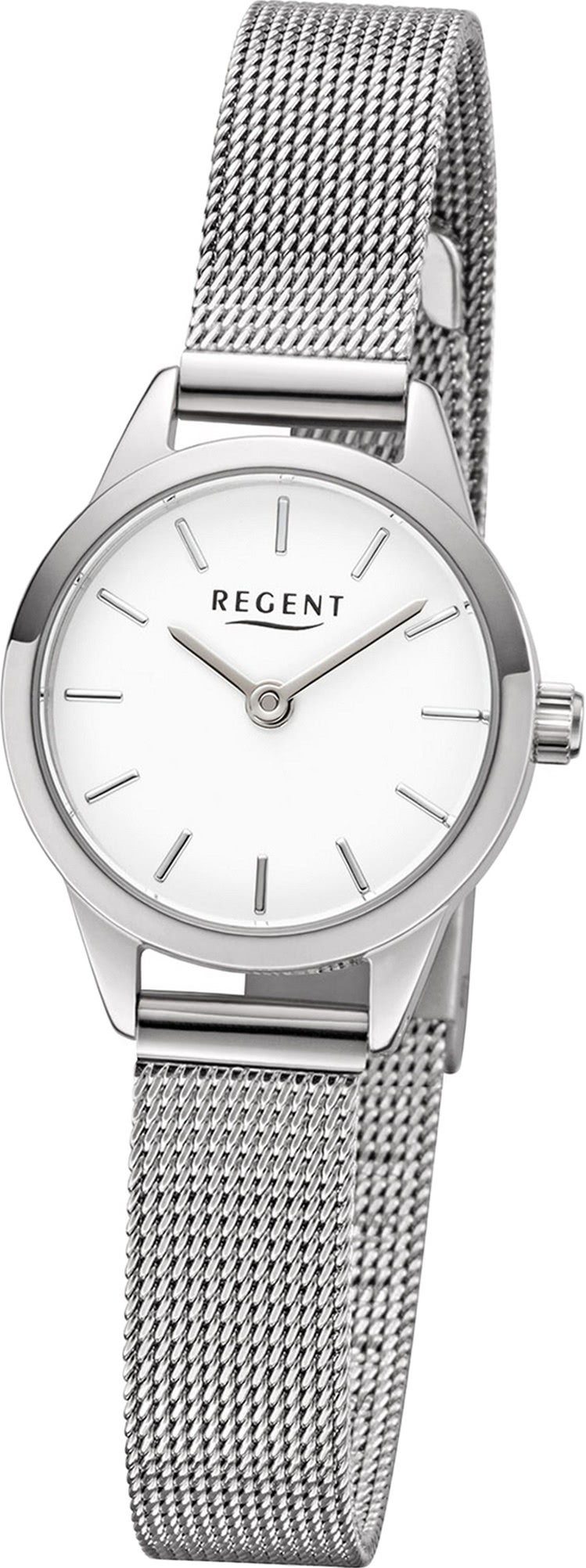 Regent Quarzuhr Regent Metall Damen Uhr F-1165 Analog, Damenuhr Metallarmband silber, rundes Gehäuse, klein (ca. 18mm)