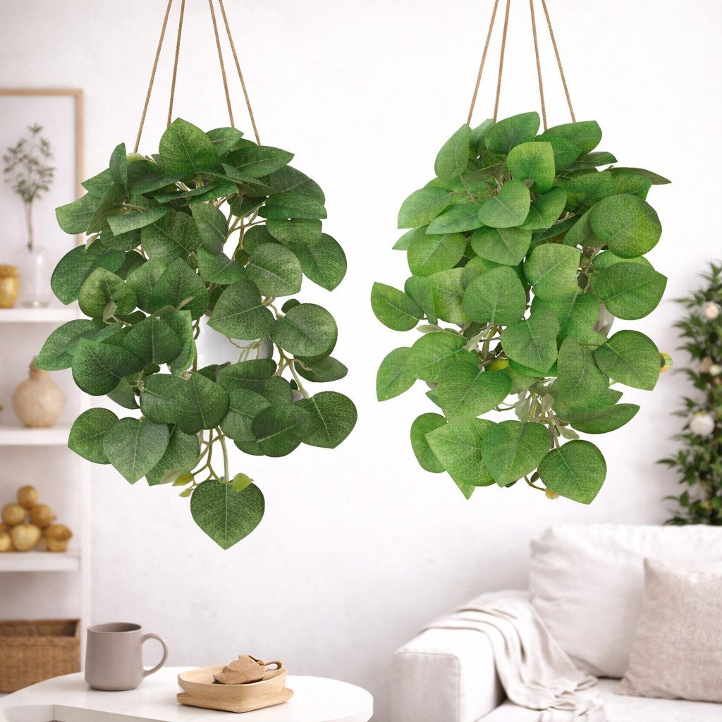 Kunstpflanze Künstliche Hängepflanzen im bruchfesten Topf, Hängepflanze künstlich Efeu, Monstera, Philodendron, Calathea, Pfeilblatt, Mosaik- & Zebrapflanze, PASCH, Bruchfester weißer Kunststofftopf