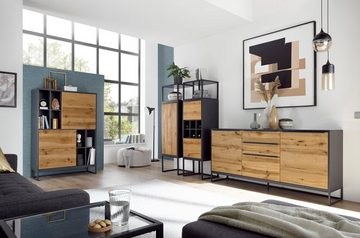 MCA furniture Kommode Asmara, mit Front in Eiche furnier, Gestell Metall Grau