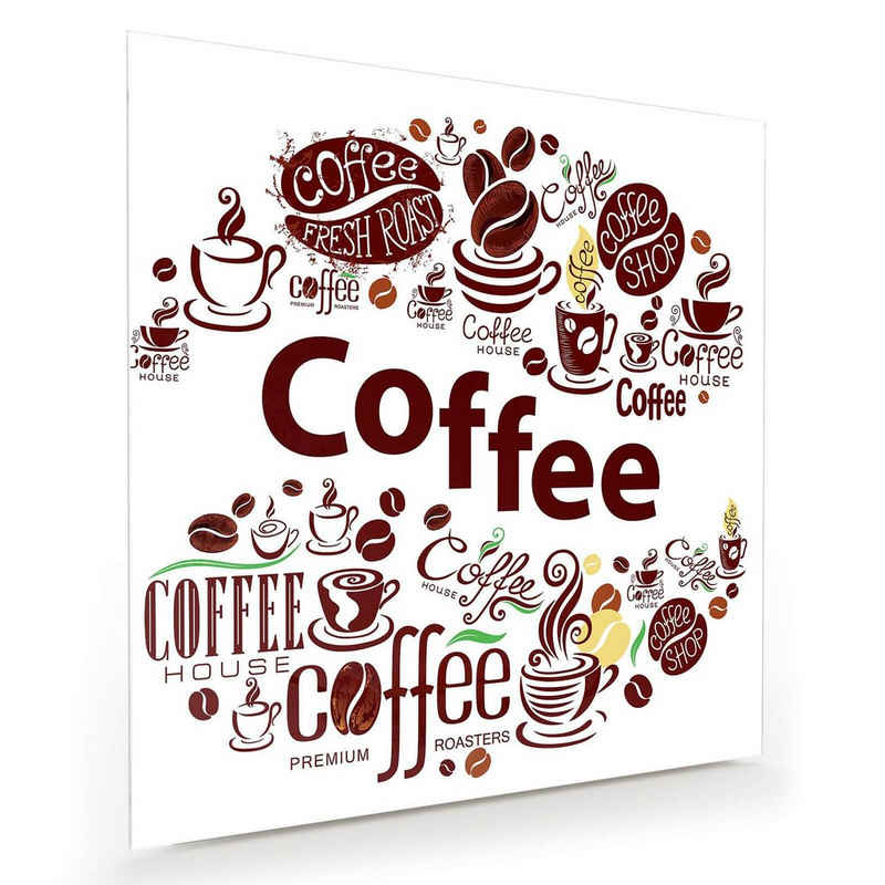 Primedeco Glasbild Wandbild Quadratisch Text Kaffee mit Aufhängung, Kaffee