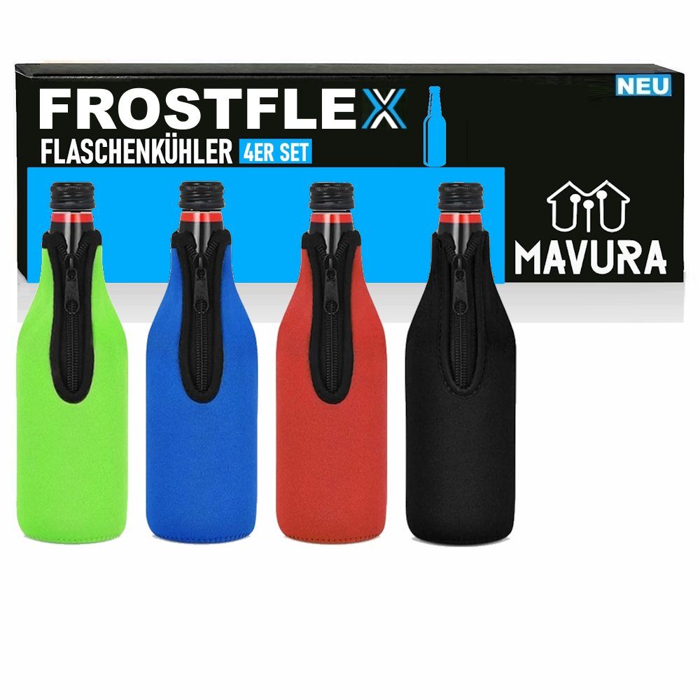 MAVURA Outdoor-Flaschenkühler FROSTFLEX Bierflaschenkühler mit Reißverschluss Neopren, Isolatoren Getränke Bier Kühlmanschetten [4er Set]