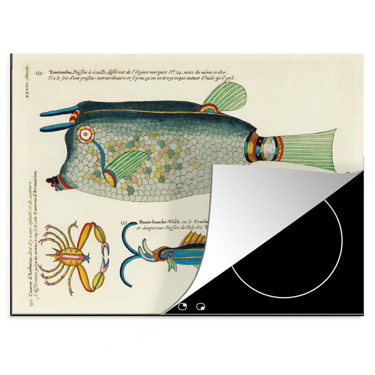 MuchoWow Herdblende-/Abdeckplatte Jahrgang - Design - Fisch, Vinyl, (1 tlg), 70x52 cm, Mobile Arbeitsfläche nutzbar, Ceranfeldabdeckung