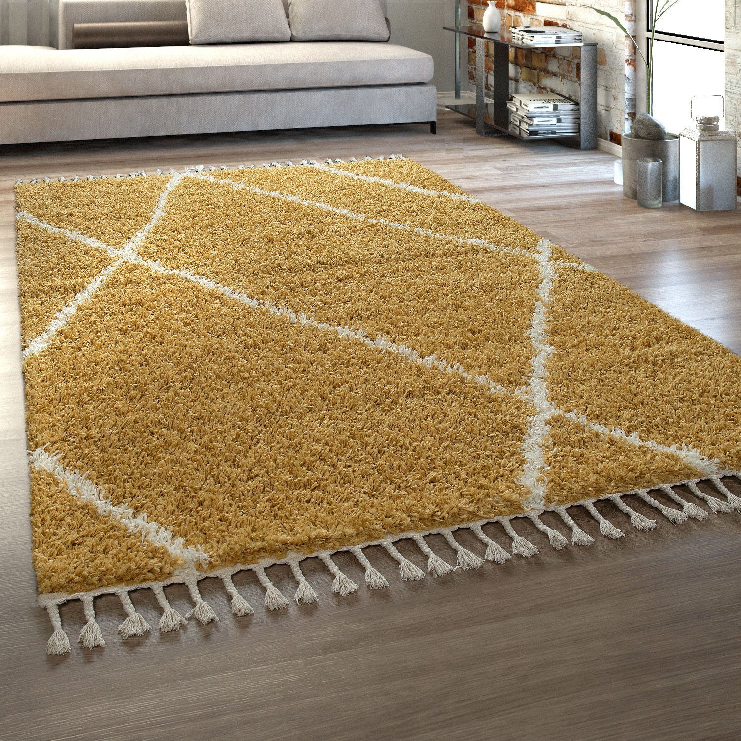 Paco Home Hochflor-Teppich Helsinki 531, rechteckig, Höhe: 45 mm, weicher Hochflor-Shaggy, Scandi Design, mit Fransen – Bild 4 von 5