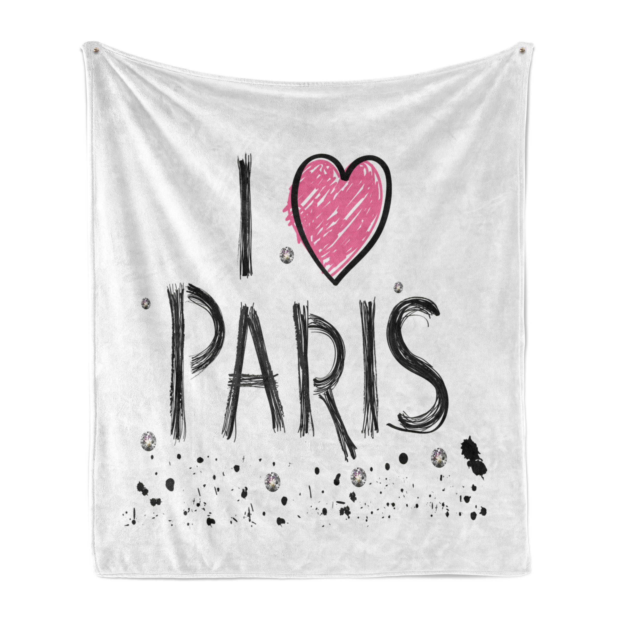 Wohndecke Gemütlicher Plüsch für den Innen- und Außenbereich, Abakuhaus, Eiffelturm I Love Paris Wording